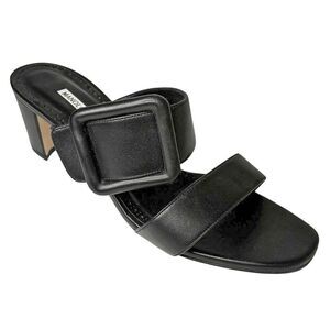 Manolo Blahnik Titubanew Black Leather Open Toe Heel Buckle Chunky Mule Size 41